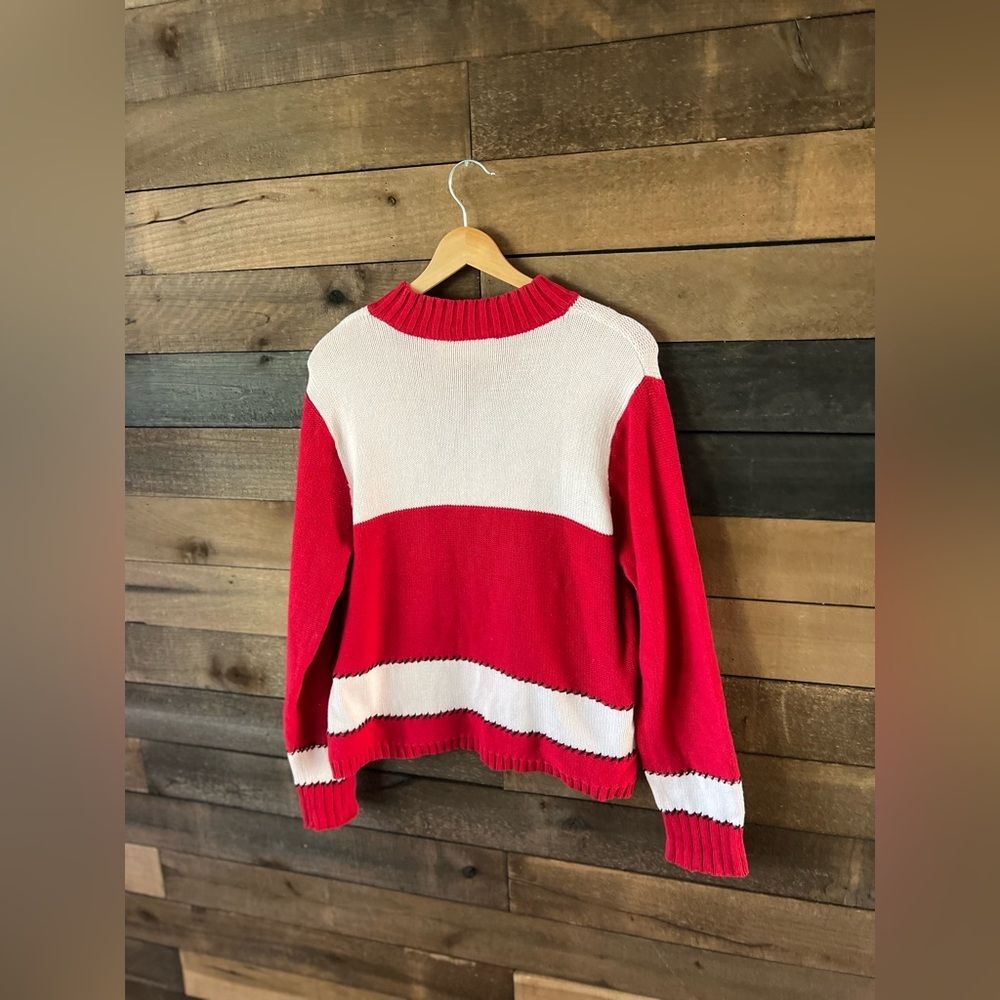 Vintage Liz Claiborne Lizsport Red White Patchwork Knit Sweater Cotton L - Picture 8 of 9